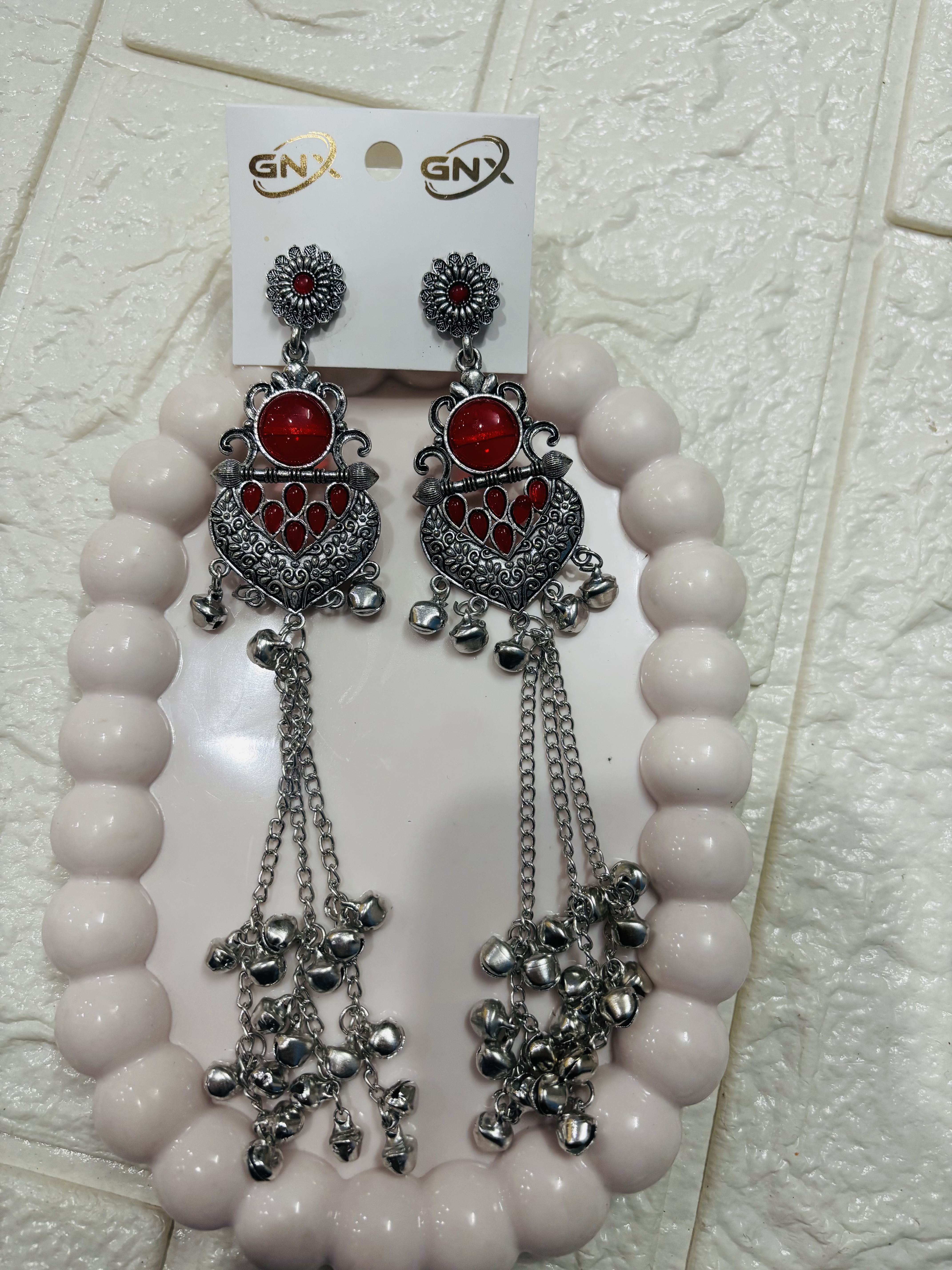 Kashmiri Earring Silver (Red)