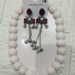 Mini Kashmiri Earring Silver(Red)