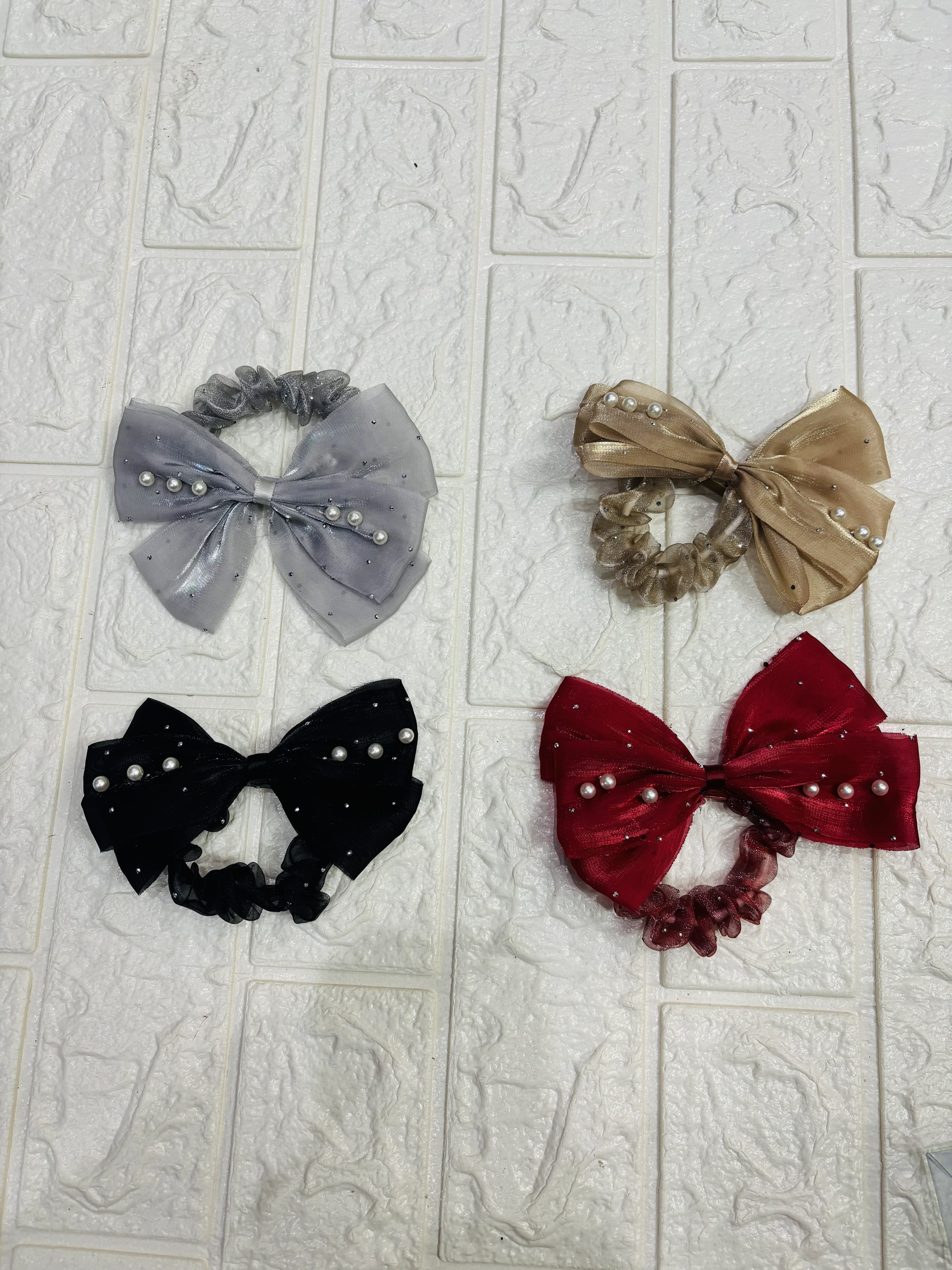 Pearl Bow Scrunchies